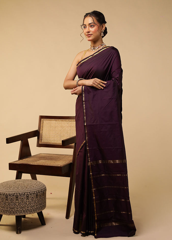 Purple Kanjivaram Silk Saree With Blouse Piece