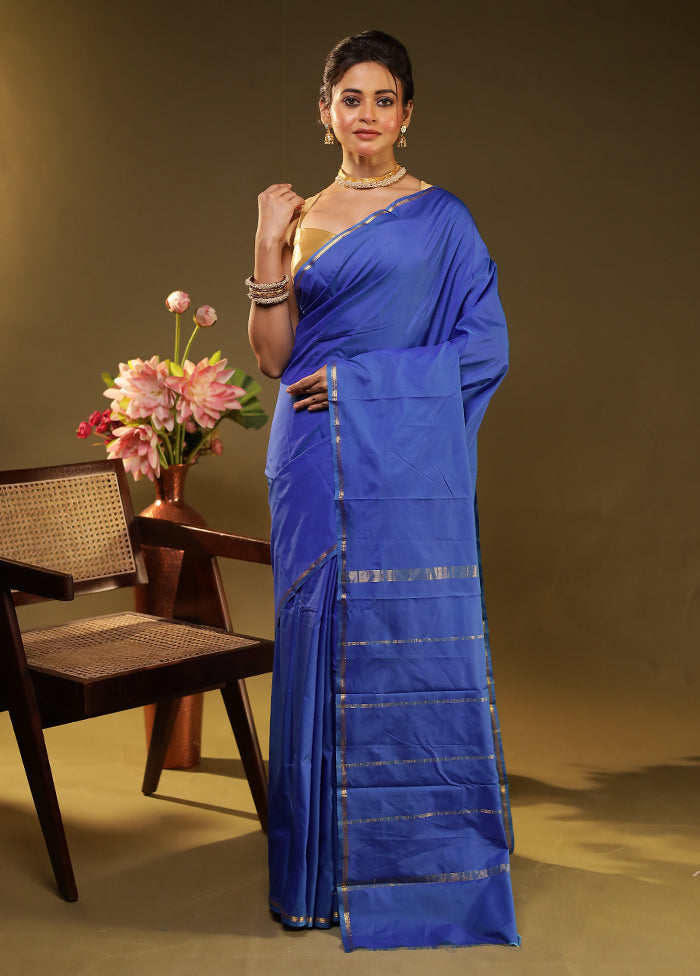 Blue Kanjivaram Silk Saree With Blouse Piece