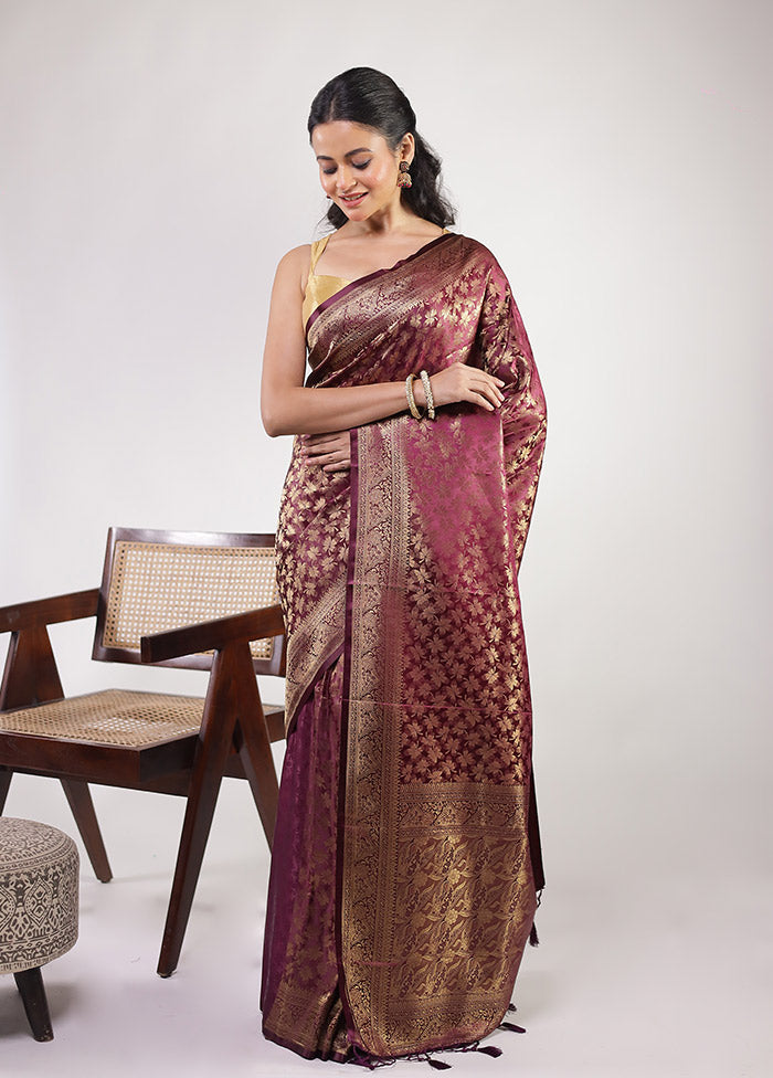 Purple Dupion Silk Saree With Blouse Piece