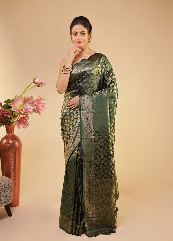 Green Dupion Silk Saree With Blouse Piece