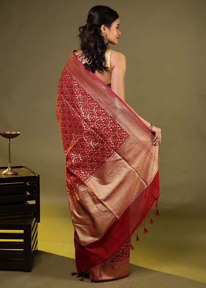 Maroon Kora Silk Saree With Blouse Piece