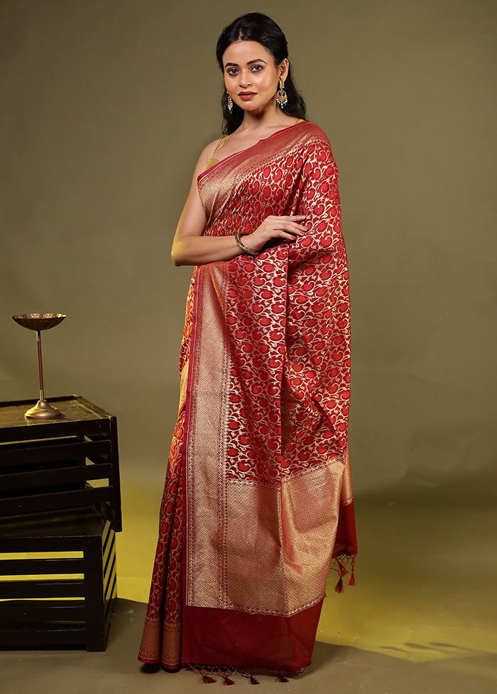 Maroon Kora Silk Saree With Blouse Piece