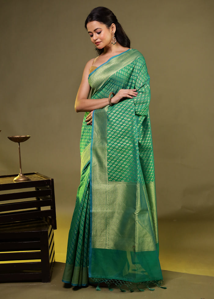 Green Kora Silk Saree With Blouse Piece