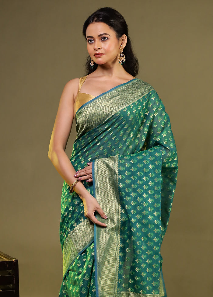 Green Kora Silk Saree With Blouse Piece