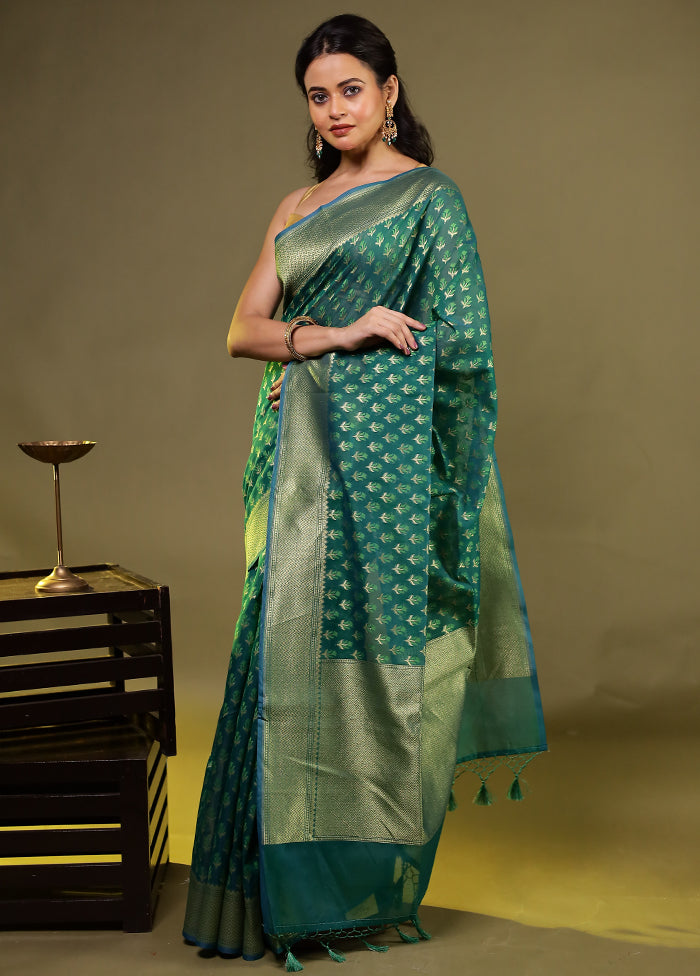 Green Kora Silk Saree With Blouse Piece