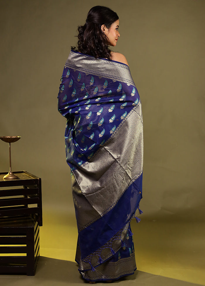 Blue Kora Silk Saree With Blouse Piece