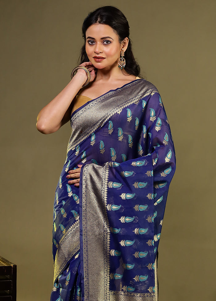 Blue Kora Silk Saree With Blouse Piece