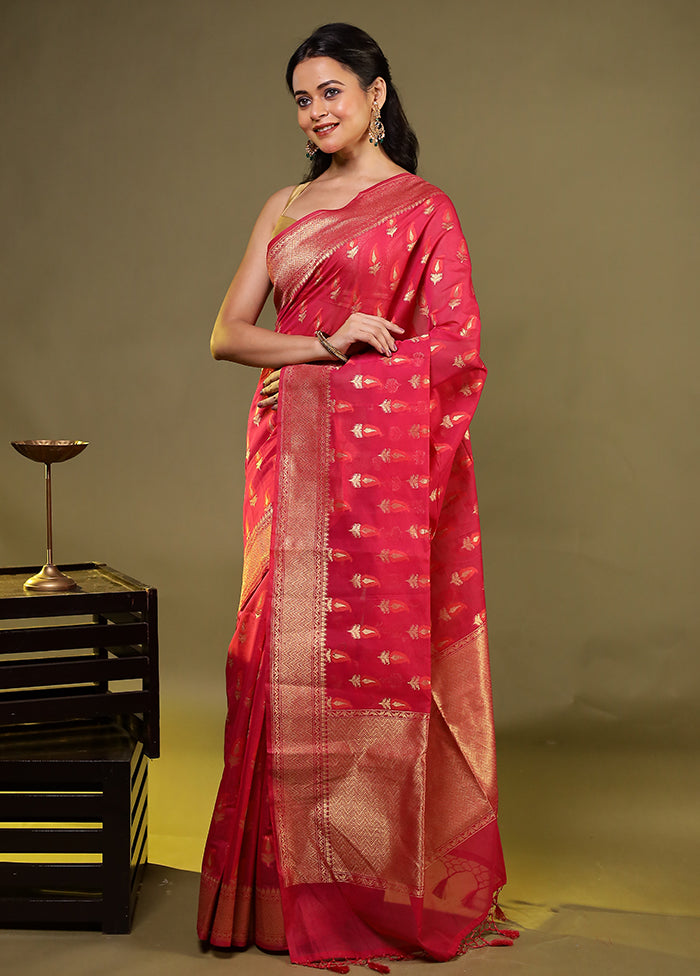 Pink Kora Silk Saree With Blouse Piece