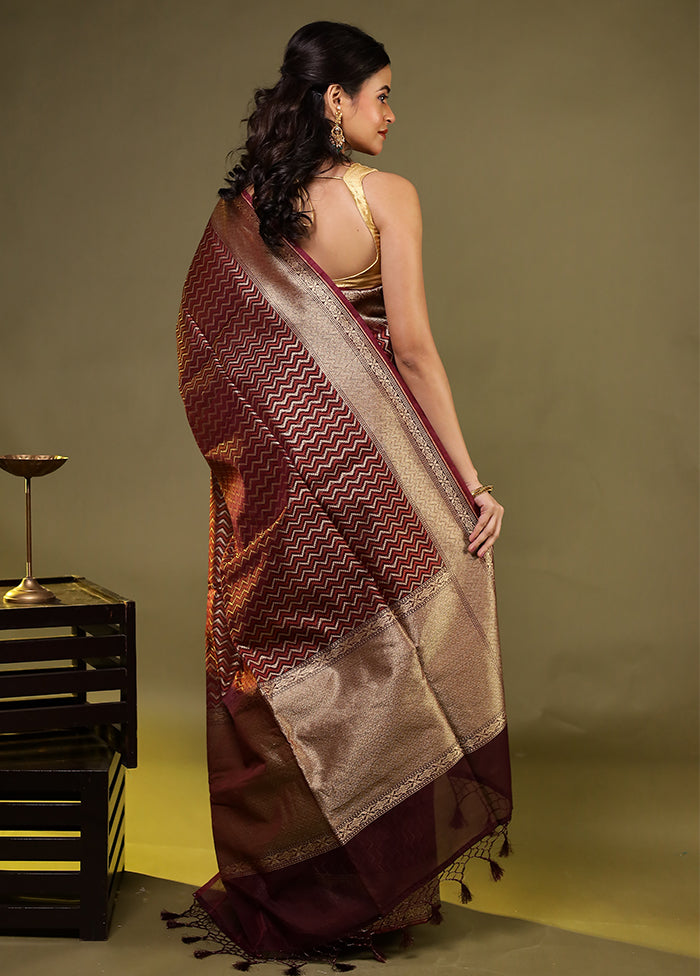 Maroon Kora Silk Saree With Blouse Piece