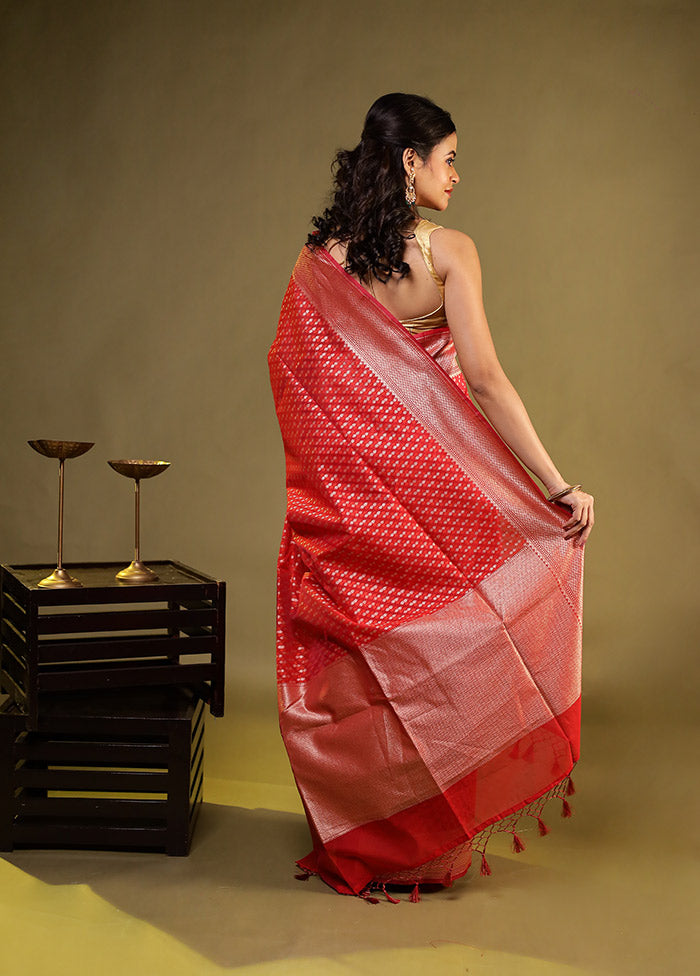 Red Kora Silk Saree With Blouse Piece