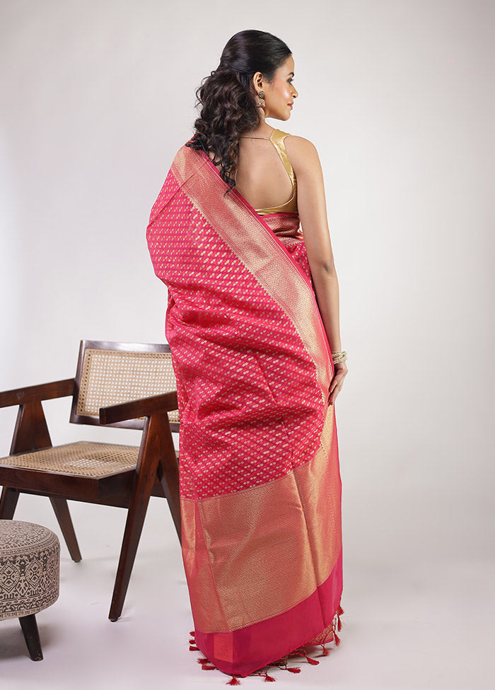 Pink Kora Silk Saree With Blouse Piece