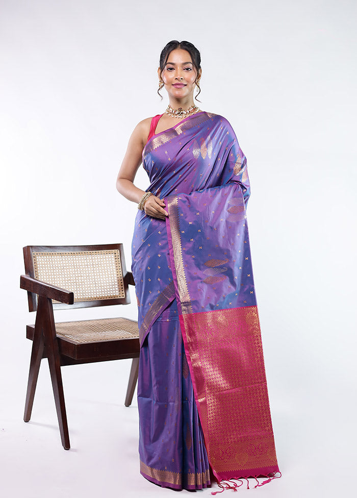 Purple Kanjivaram Silk Saree With Blouse Piece