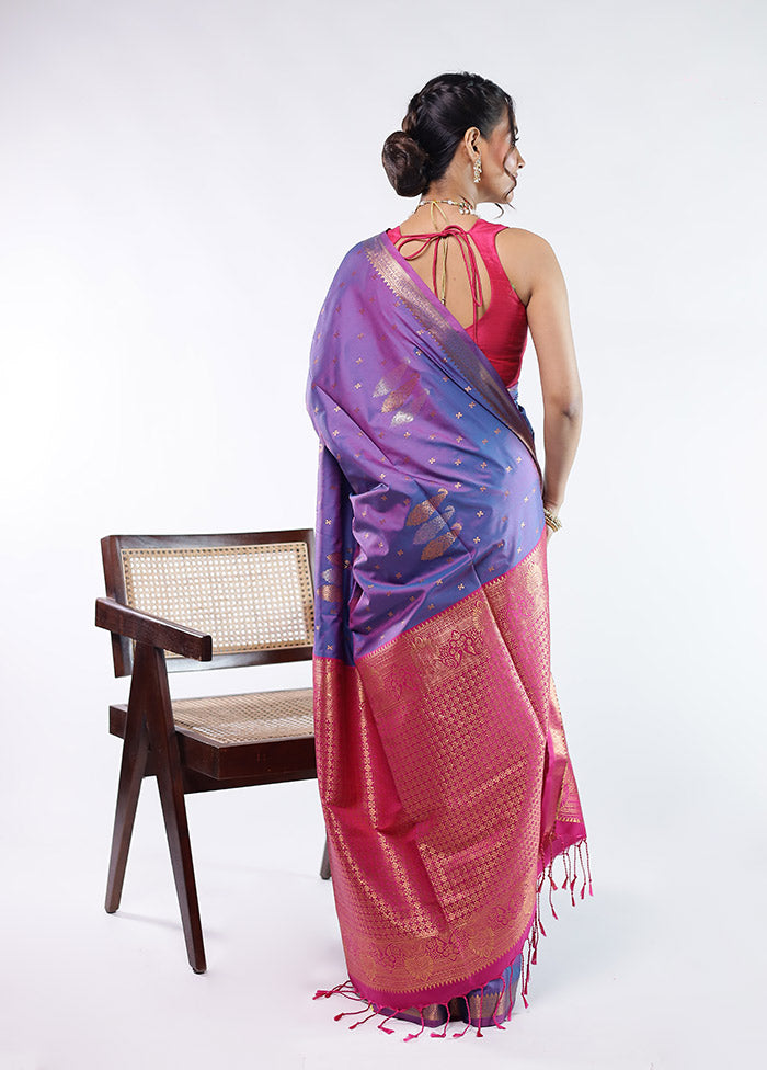 Purple Kanjivaram Silk Saree With Blouse Piece