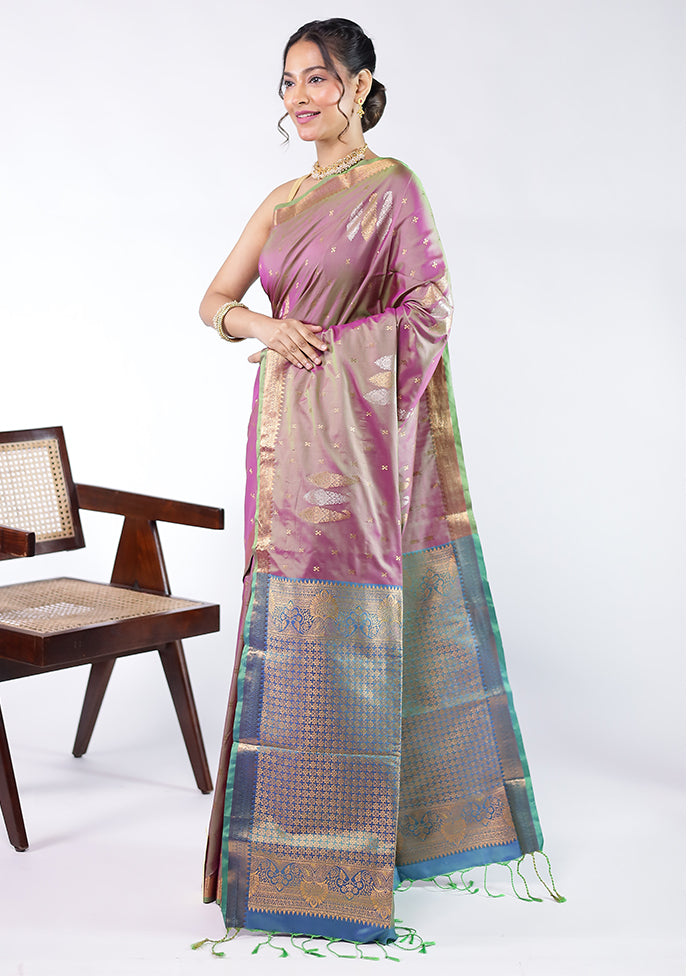 Purple Kanjivaram Silk Saree With Blouse Piece