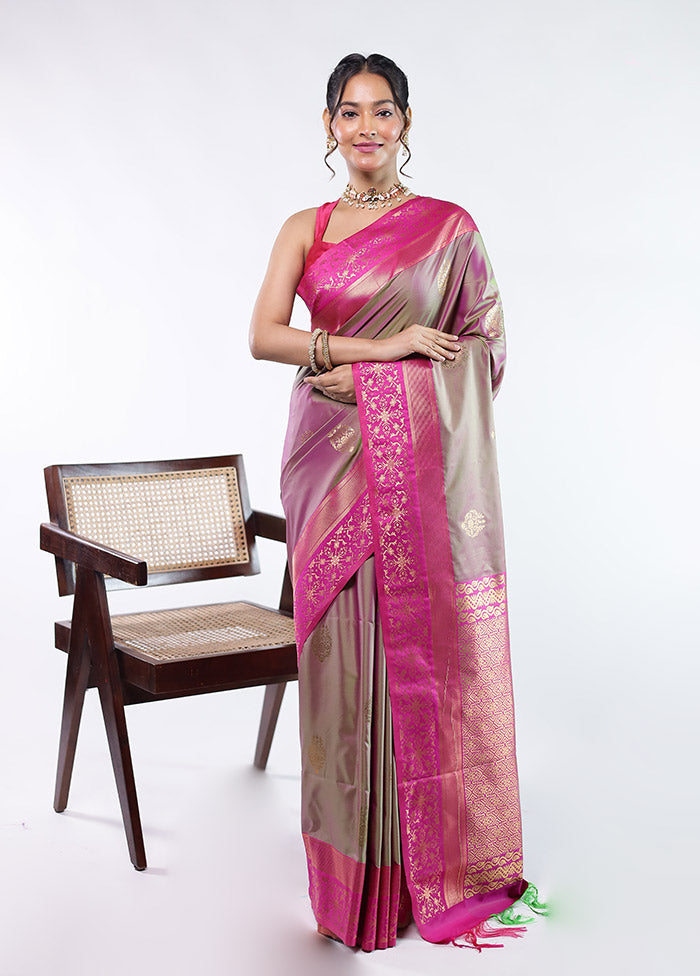 Pink Kanjivaram Silk Saree With Blouse Piece