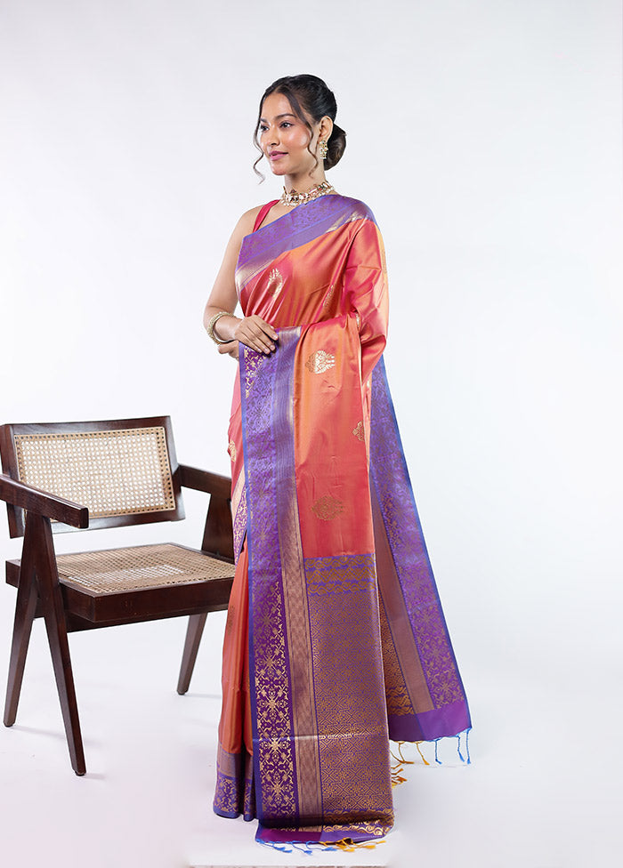 Orange Kanjivaram Silk Saree With Blouse Piece