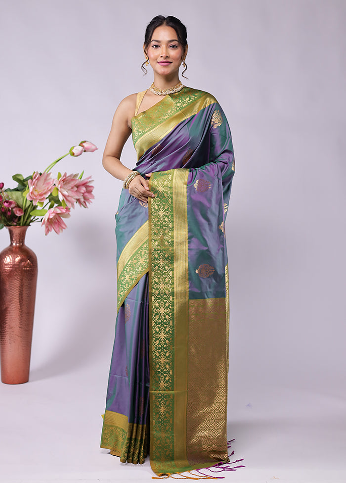 Purple Kanjivaram Silk Saree With Blouse Piece