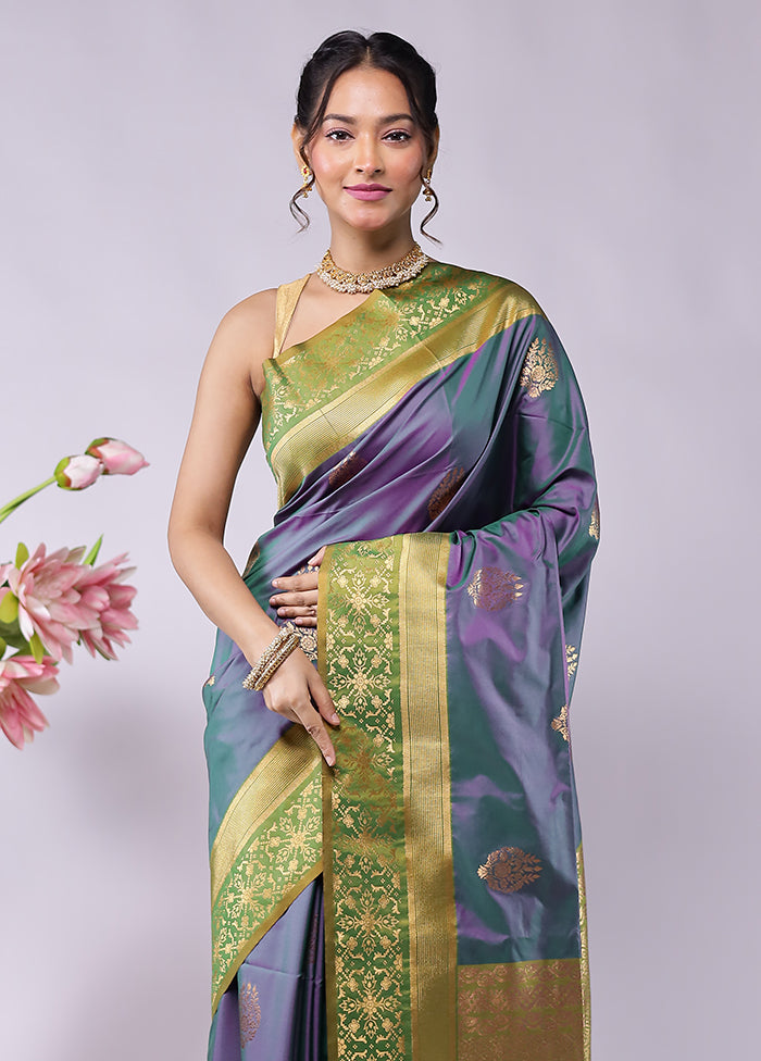 Purple Kanjivaram Silk Saree With Blouse Piece