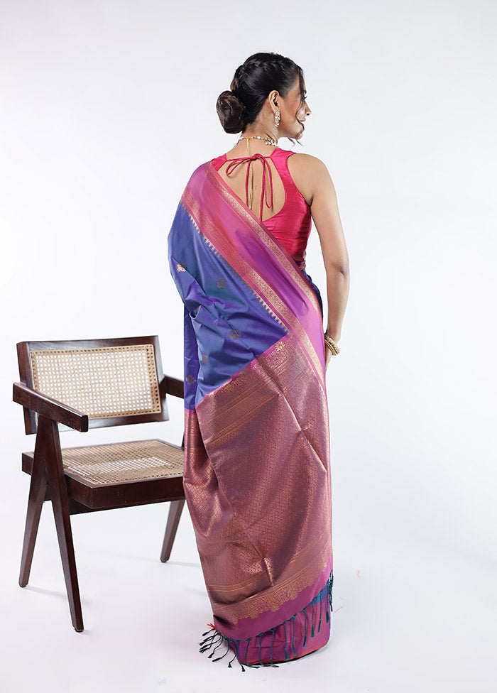 Blue Kanjivaram Silk Saree With Blouse Piece