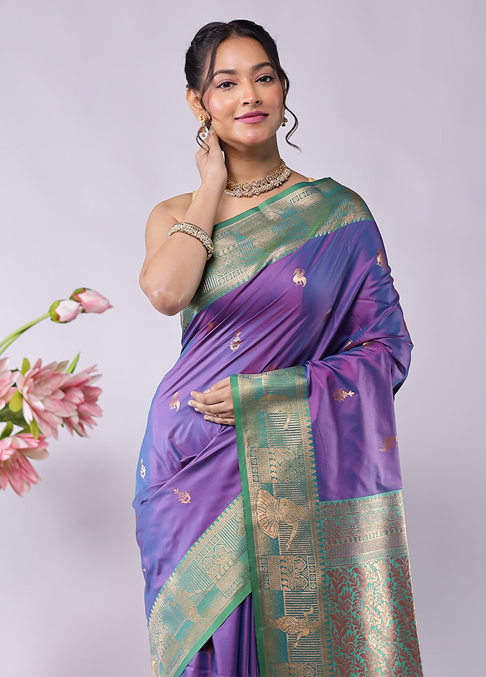 Purple Kanjivaram Silk Saree With Blouse Piece