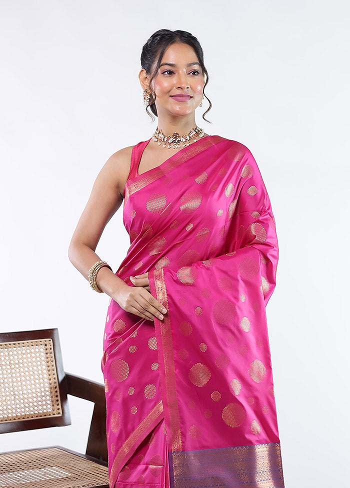 Pink Kanjivaram Silk Saree With Blouse Piece