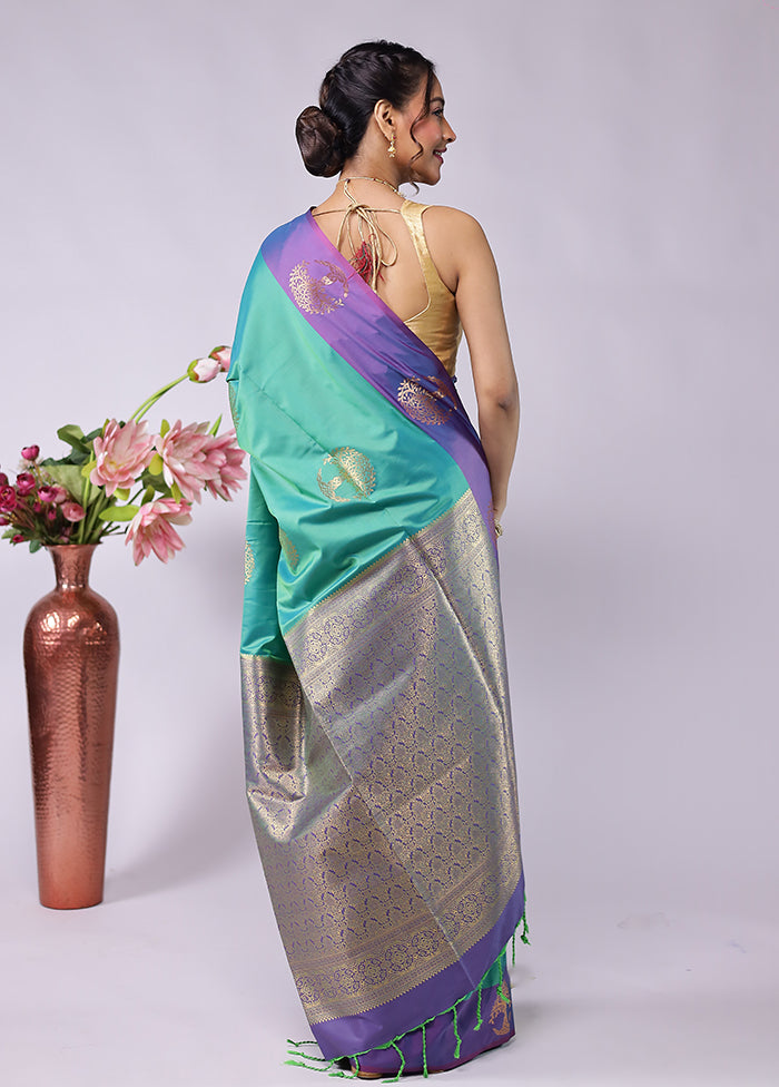 Blue Kanjivaram Silk Saree With Blouse Piece