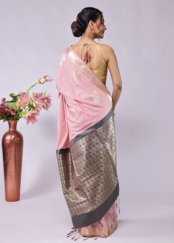 Pink Kanjivaram Silk Saree With Blouse Piece