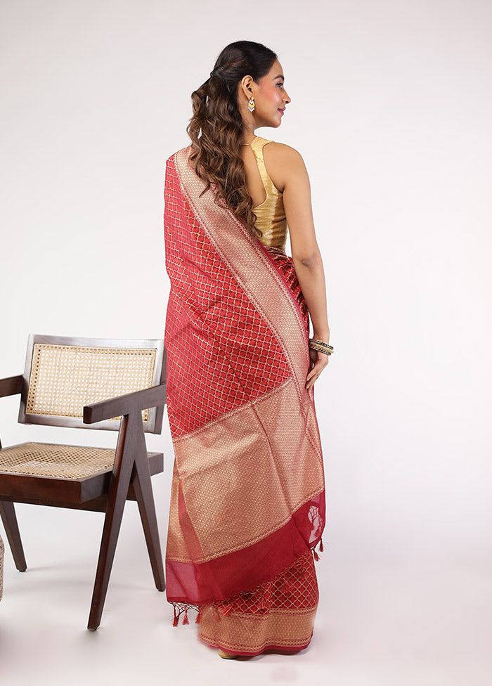 Maroon Kora Silk Saree With Blouse Piece