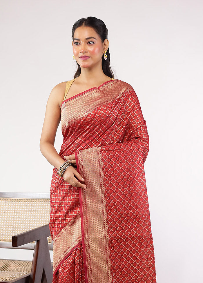 Maroon Kora Silk Saree With Blouse Piece