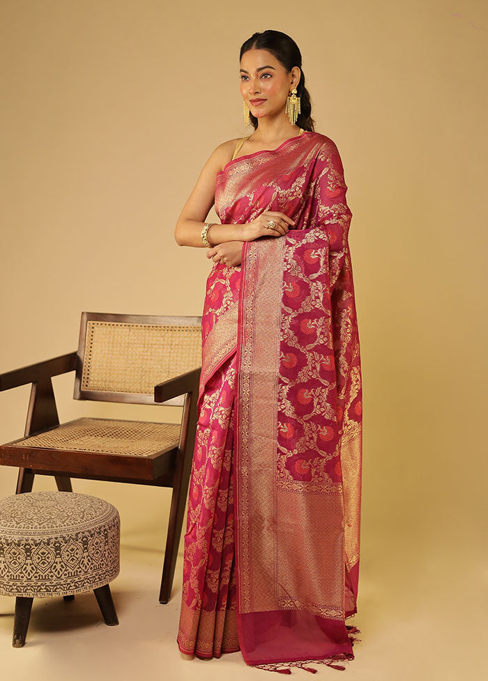 Red Kora Silk Saree With Blouse Piece