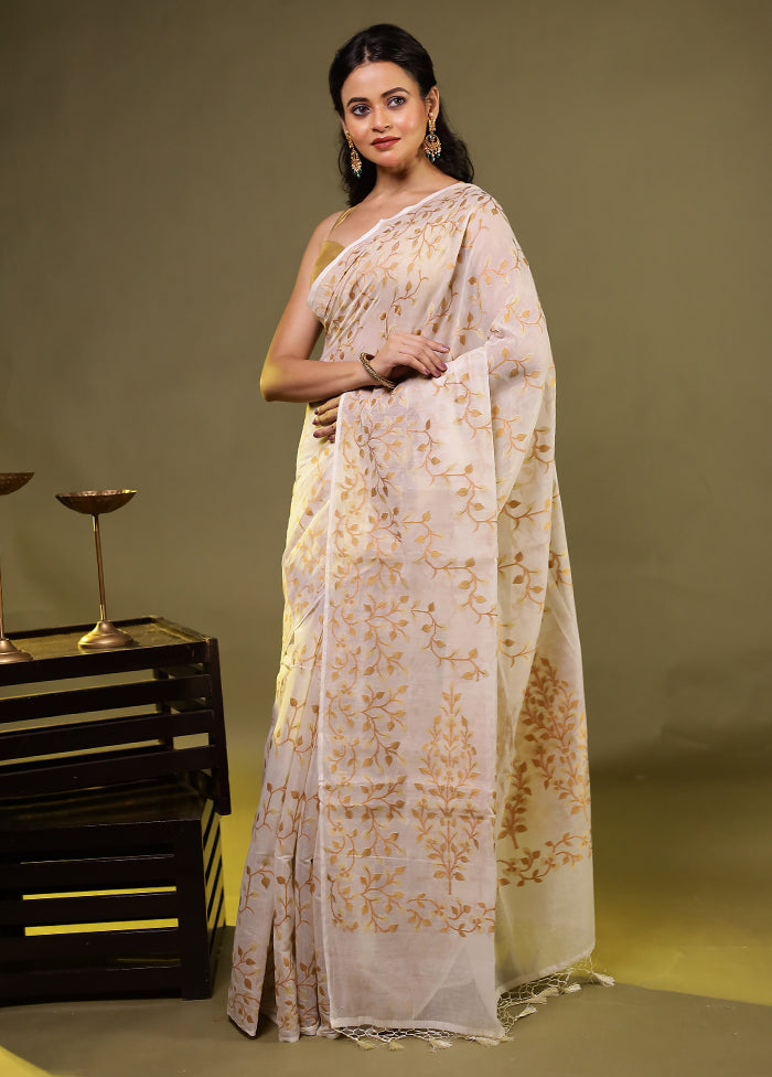 Cream Kora Silk Saree With Blouse Piece