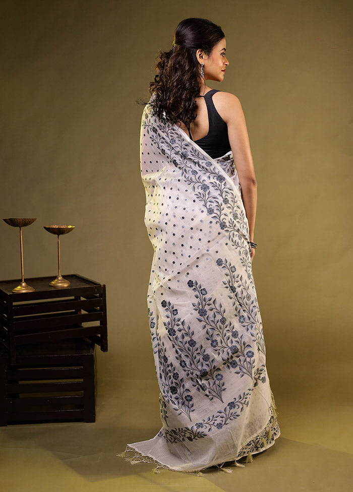 Cream Kora Silk Saree With Blouse Piece