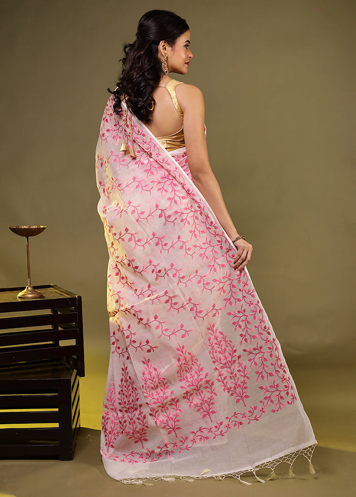 Cream Kora Silk Saree With Blouse Piece