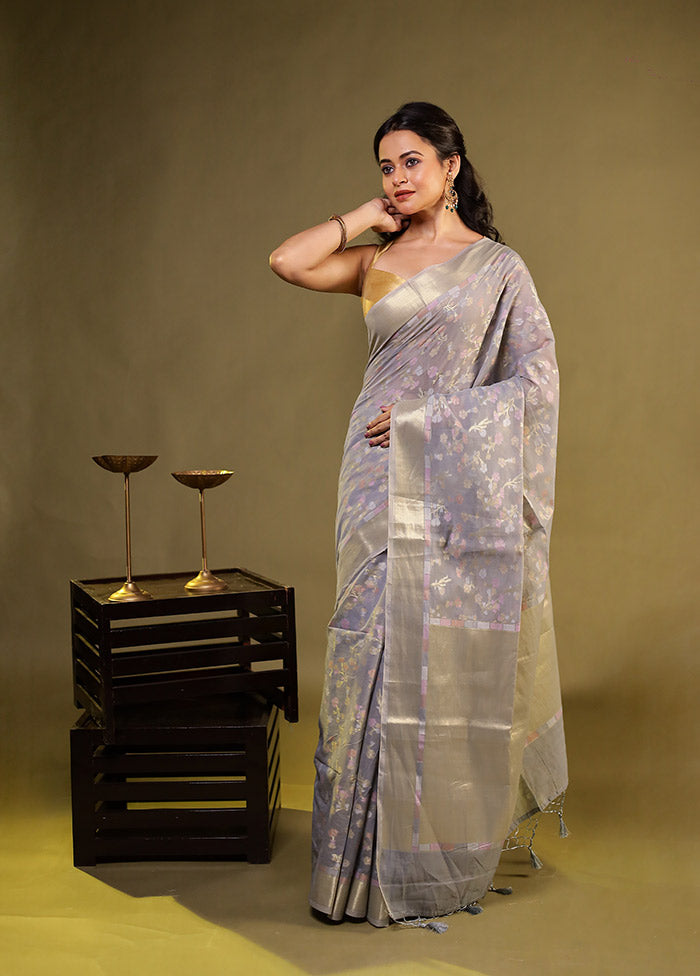 Grey Kora Silk Saree With Blouse Piece