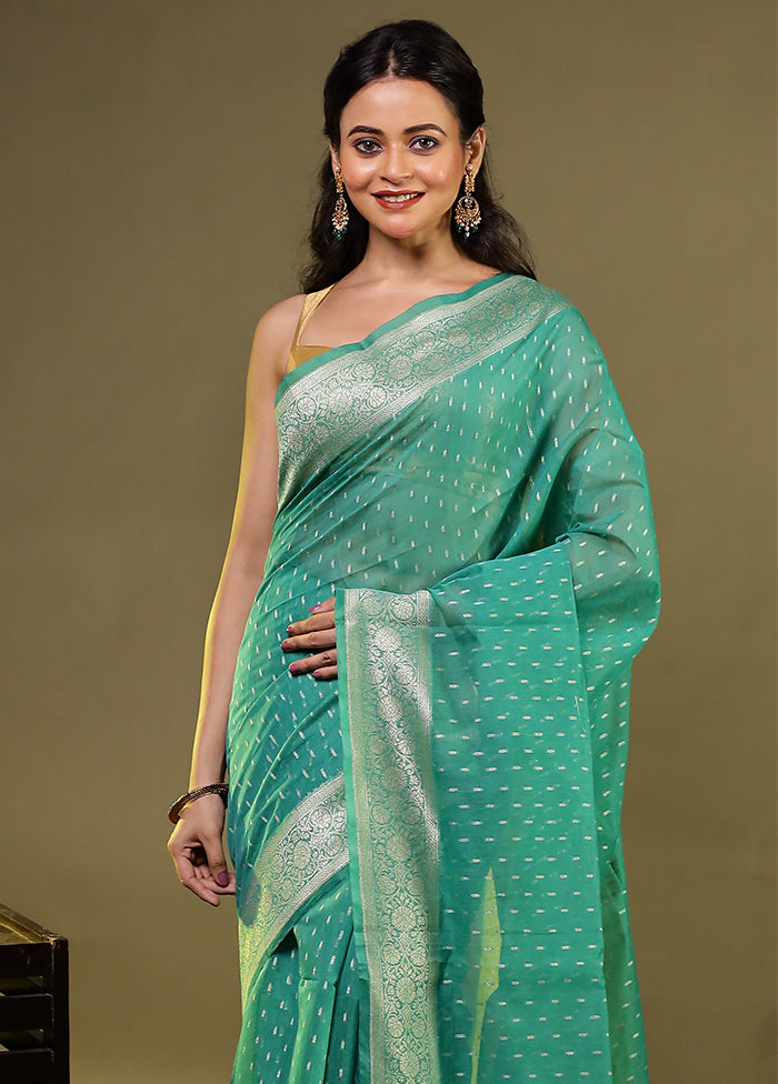 Green Kora Silk Saree With Blouse Piece