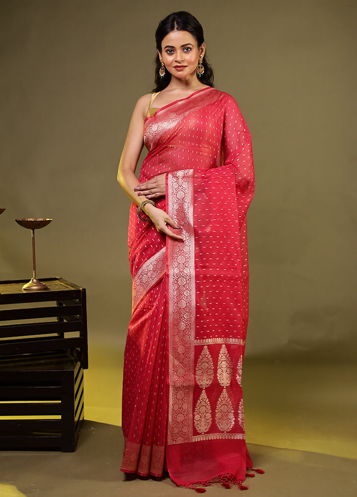 Pink Kora Silk Saree With Blouse Piece