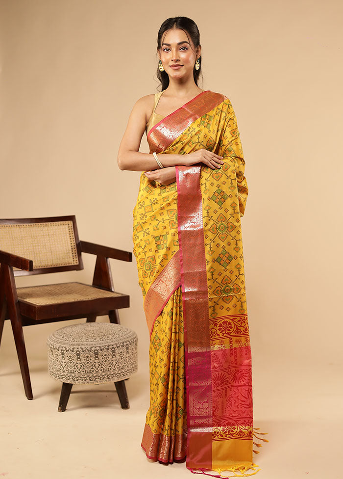 Yellow Dupion Silk Saree With Blouse Piece