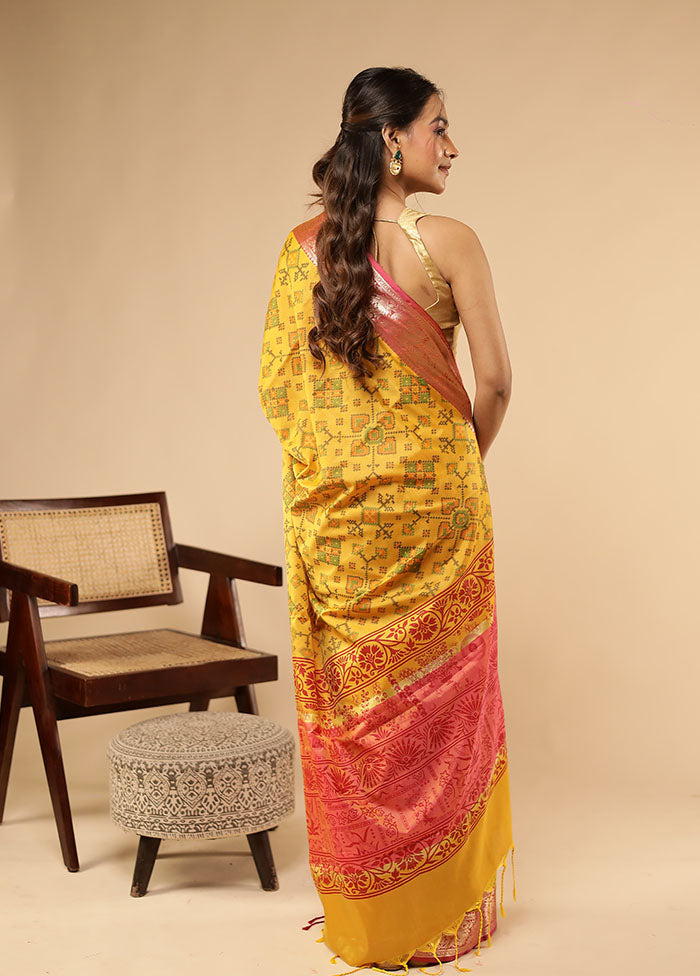 Yellow Dupion Silk Saree With Blouse Piece