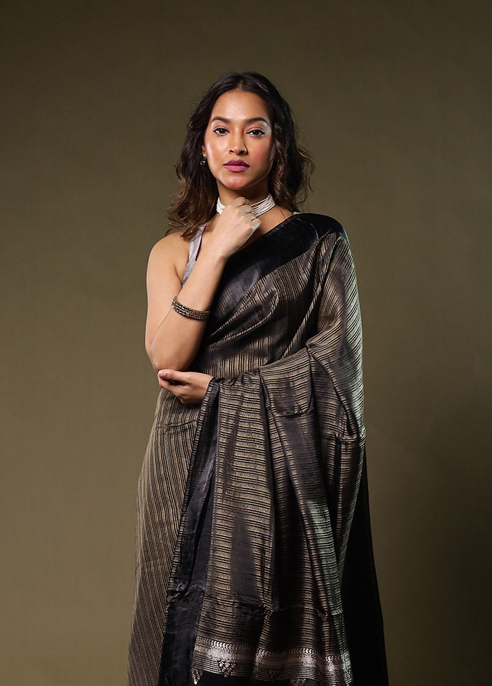 Black Dupion Silk Saree With Blouse Piece