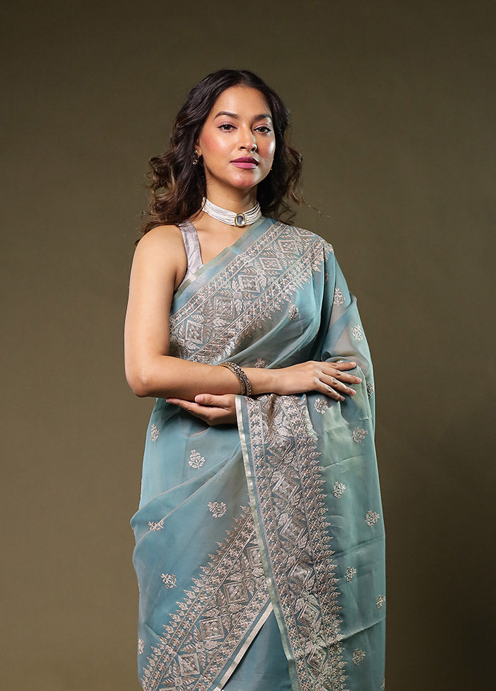 Green Organza Saree With Blouse Piece