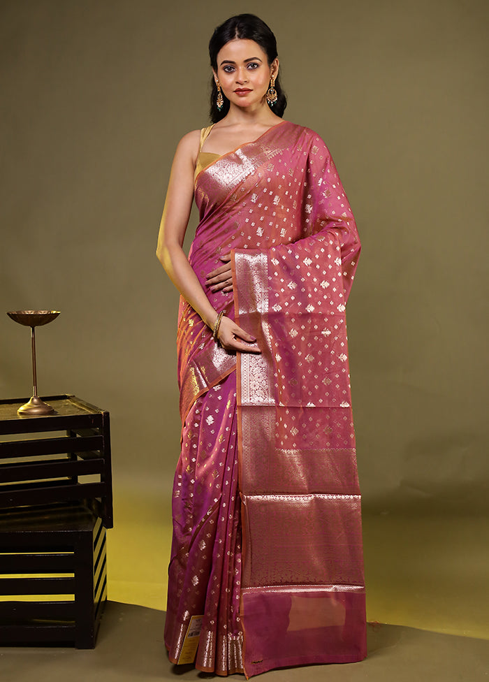 Pink Kora Silk Saree With Blouse Piece