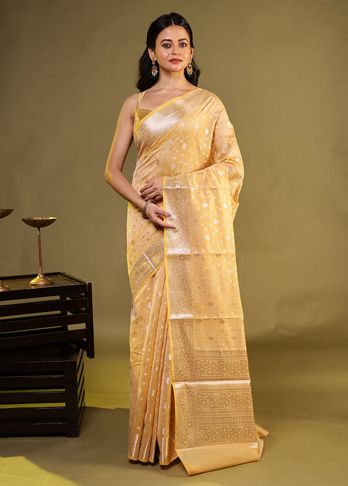 Cream Kora Silk Saree With Blouse Piece
