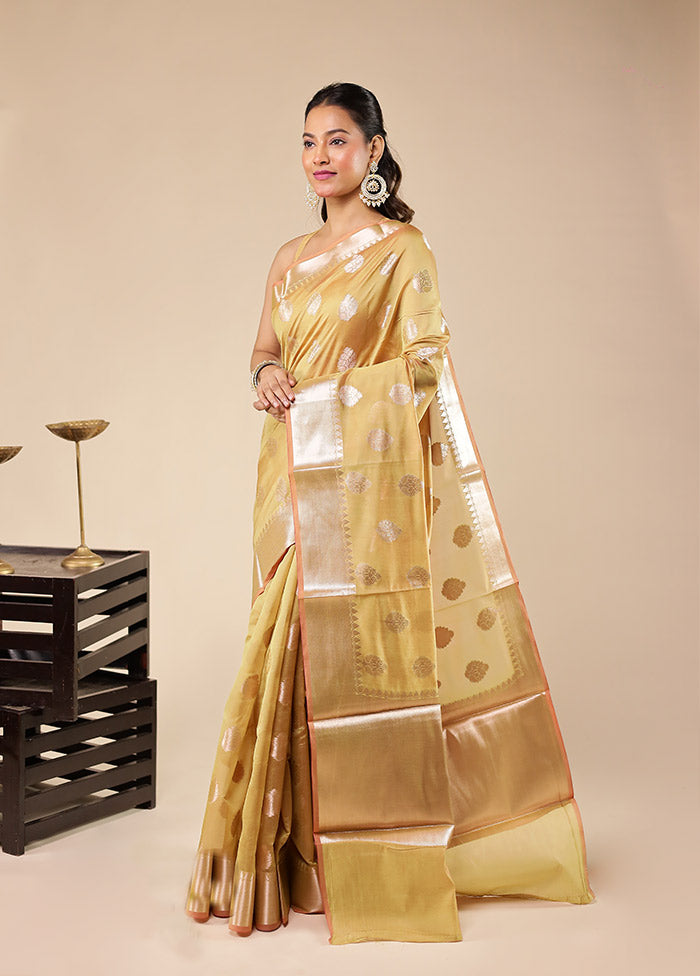 Yellow Kora Silk Saree With Blouse Piece
