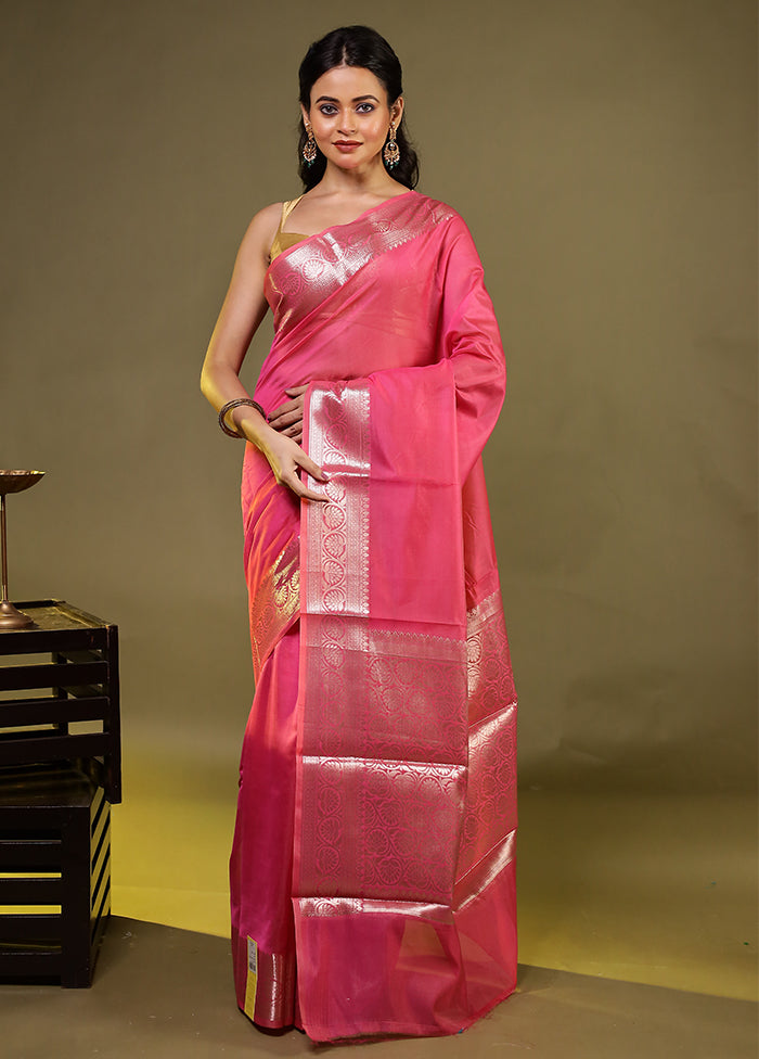 Pink Kora Silk Saree With Blouse Piece