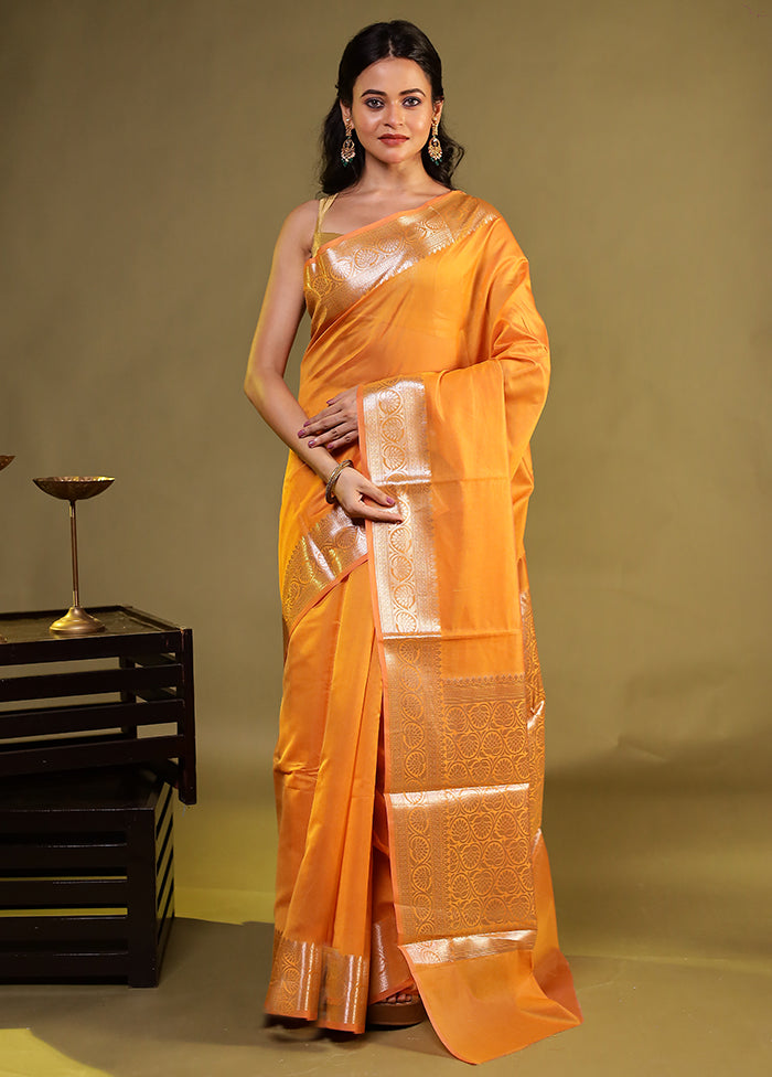 Yellow Kora Silk Saree With Blouse Piece