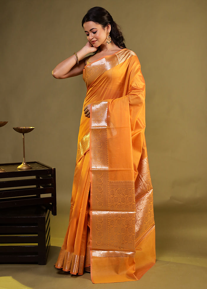 Yellow Kora Silk Saree With Blouse Piece