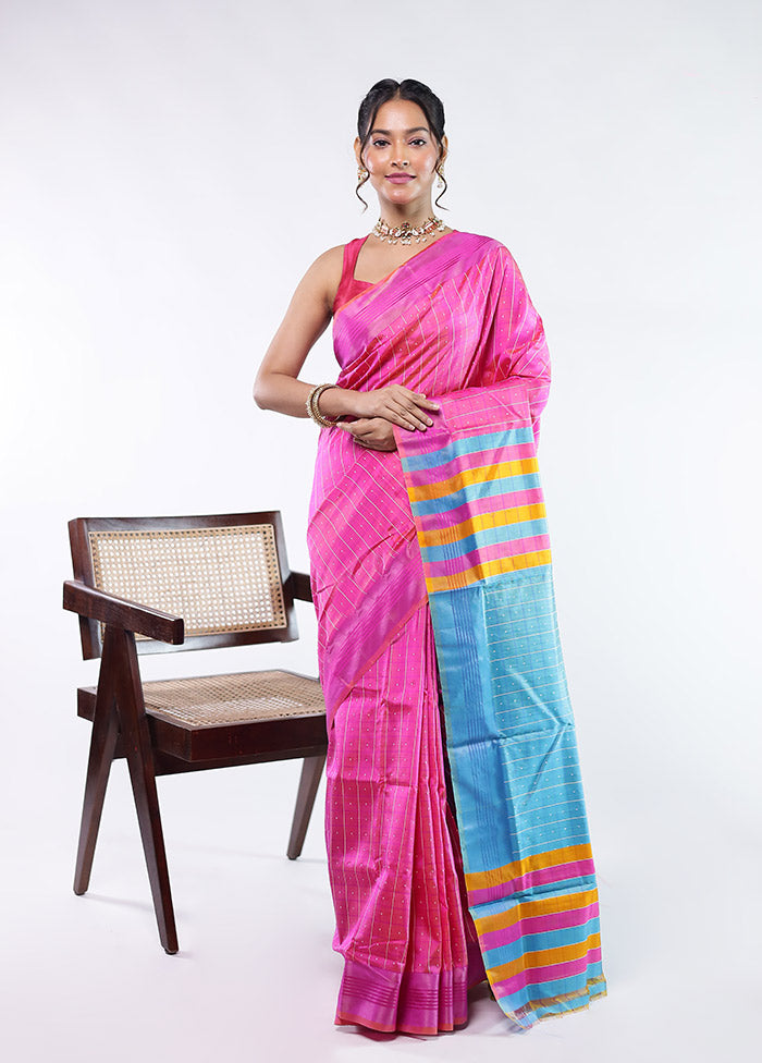 Blue Kalakethra Pure Silk Saree With Blouse Piece