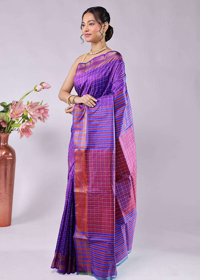 Purple kalakshetra Pure Silk Saree With Blouse Piece