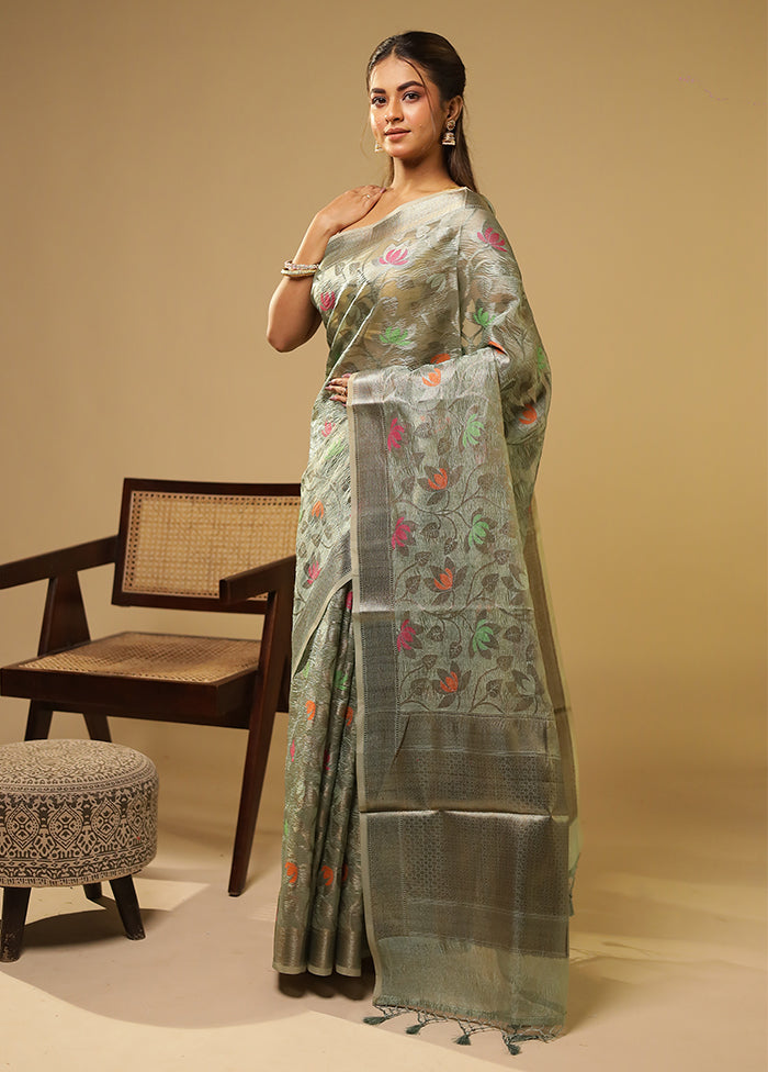 Green Tissue Silk Saree With Blouse Piece