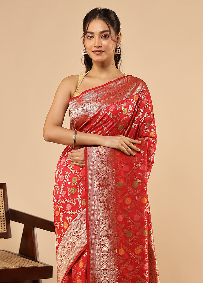 Red Dupion Silk Saree With Blouse Piece